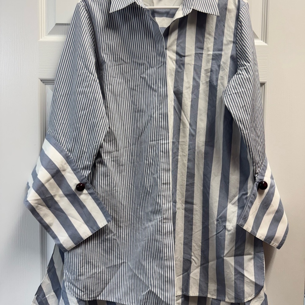 Lafayette 148 Striped Button Up Tunic Top